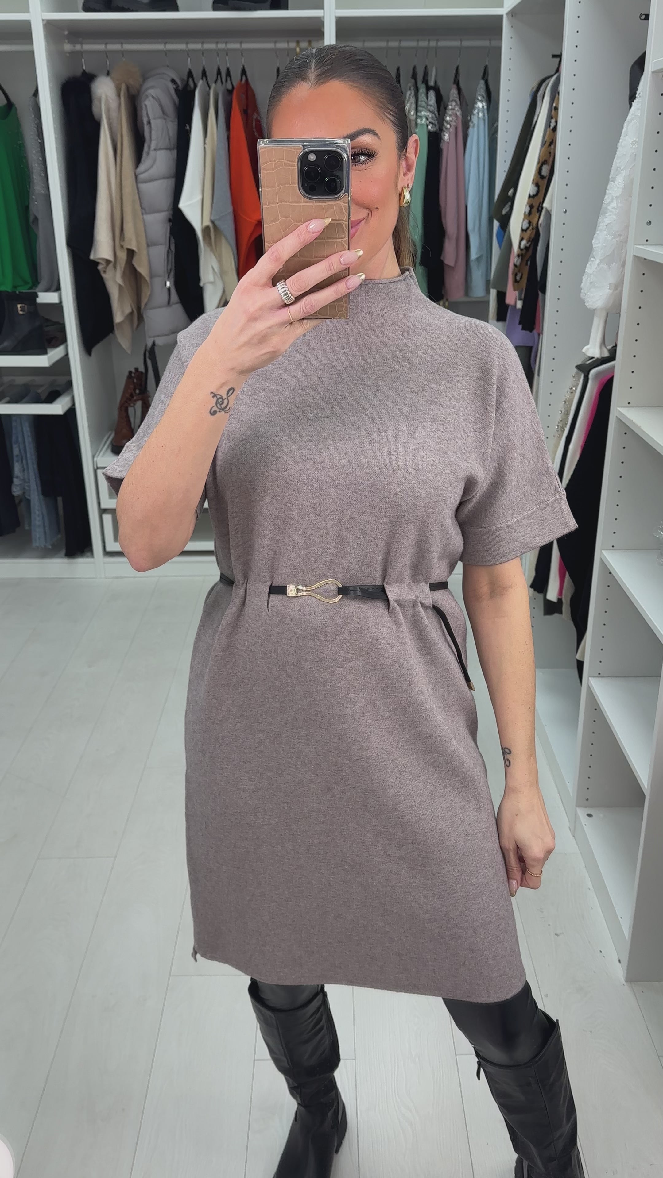 Silva Short Sleeve Belted Knitted Dress