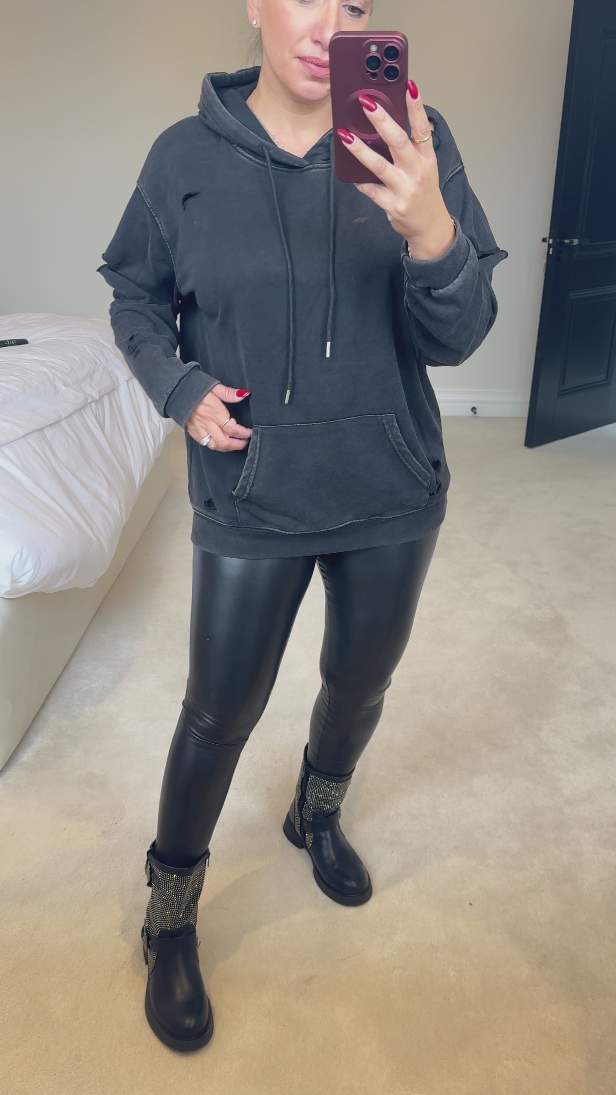 Load video: Charlene Acid Wash Distressed Hoodie