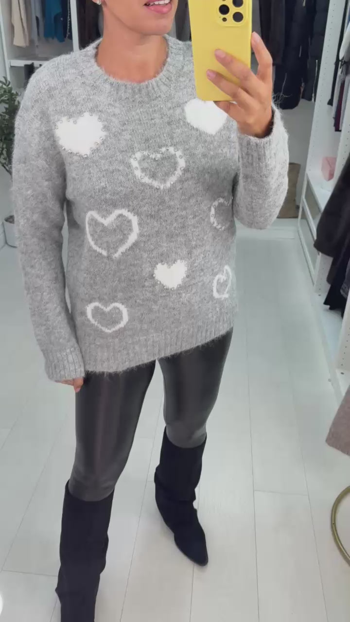 Load video: Adora Heart &amp; Diamante Detailed Super Soft Jumper