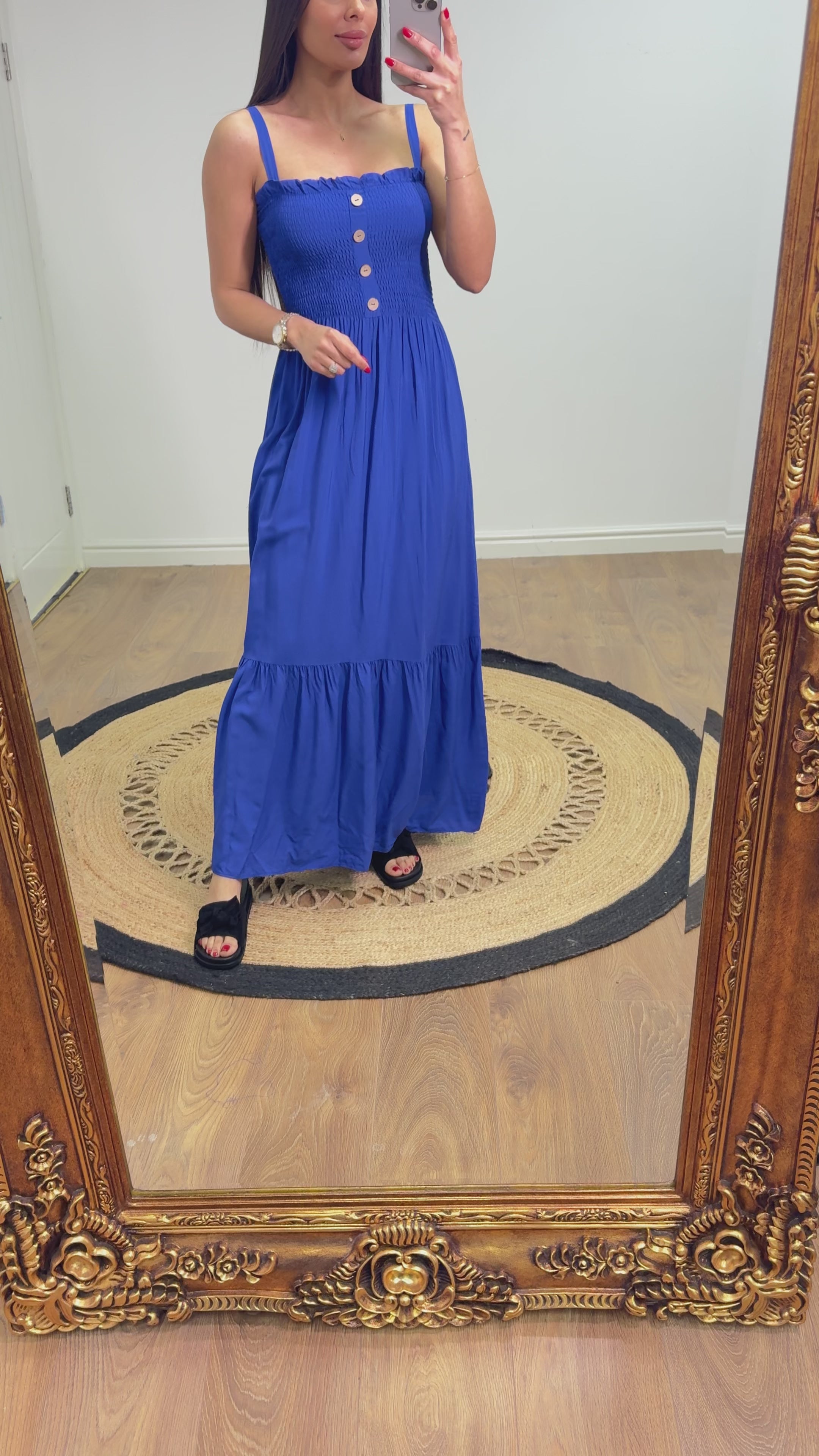 Nikki Elasticated Bust Button Detail  Dress