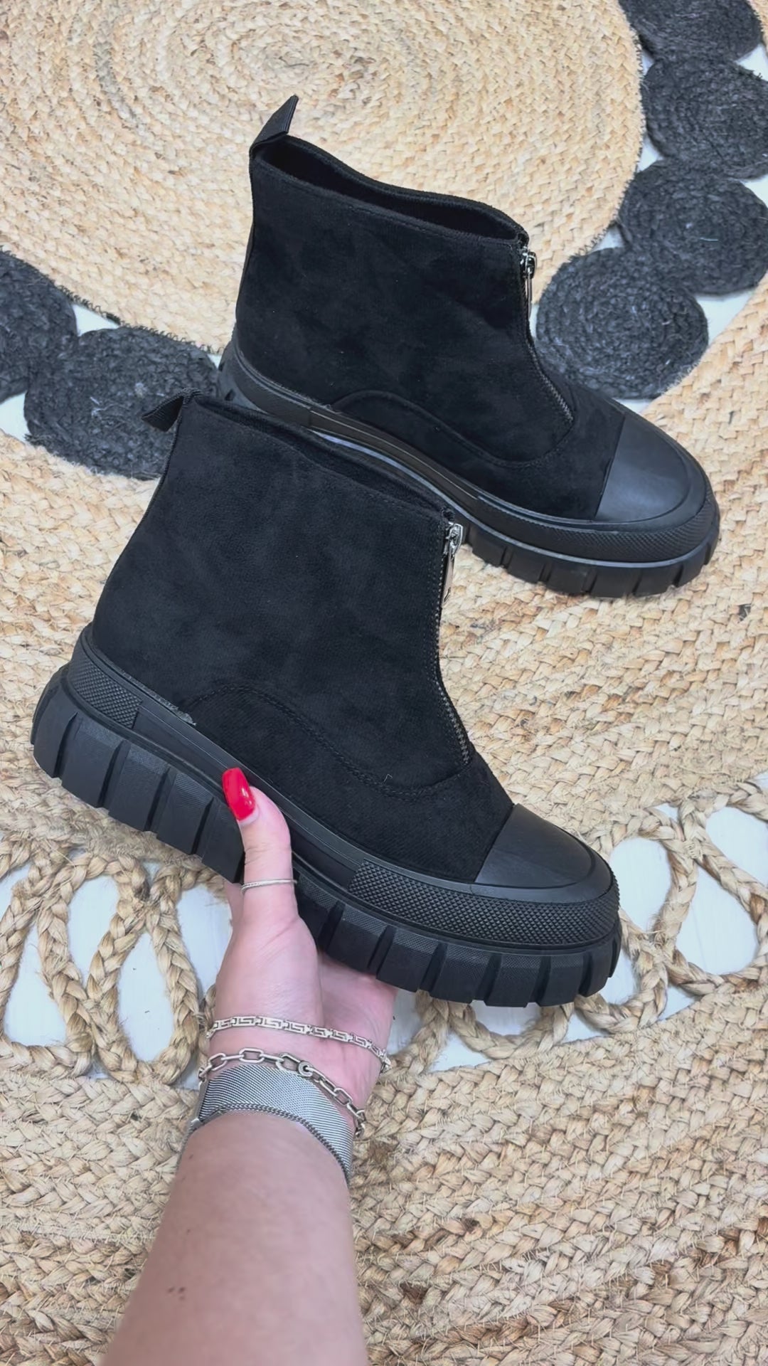 Rosanna Faux Suede Zip Front Chunky Boots