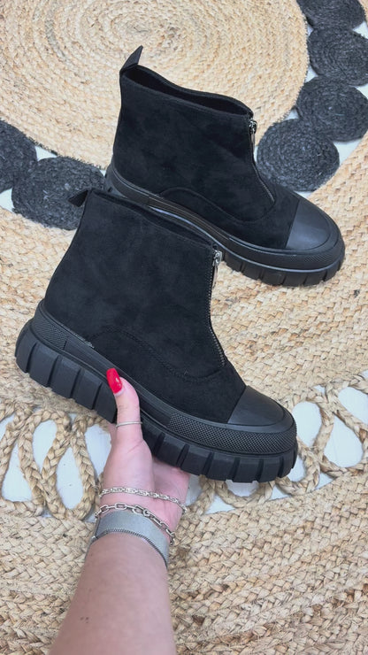 Rosanna Faux Suede Zip Front Chunky Boots