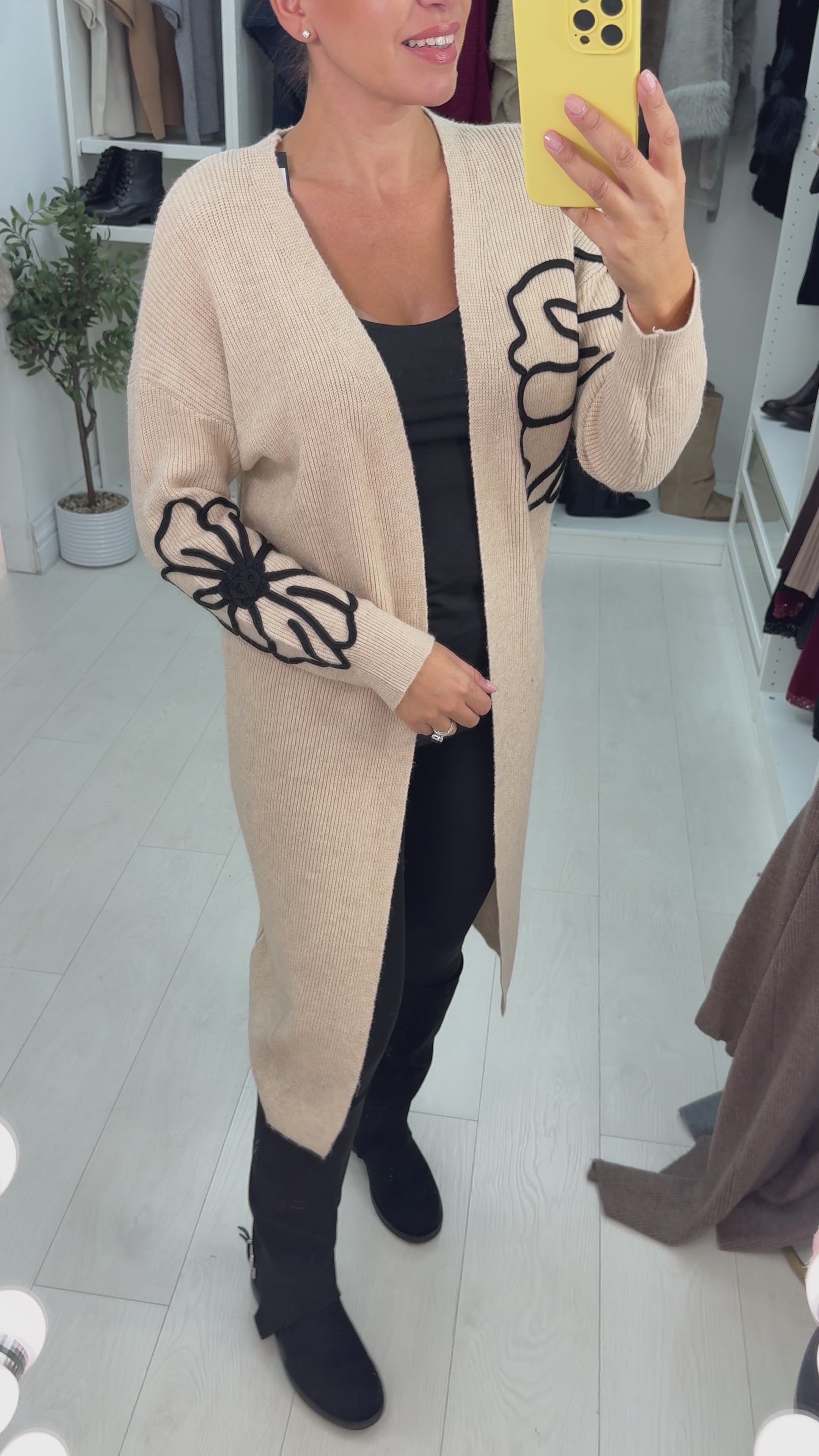 Grace Embroidered Flower Detail Longline Cardigan