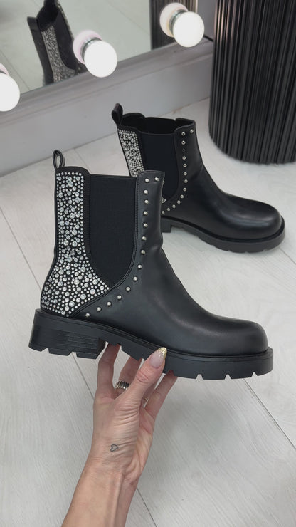 Athena Faux Leather Embellished Ankle Boots
