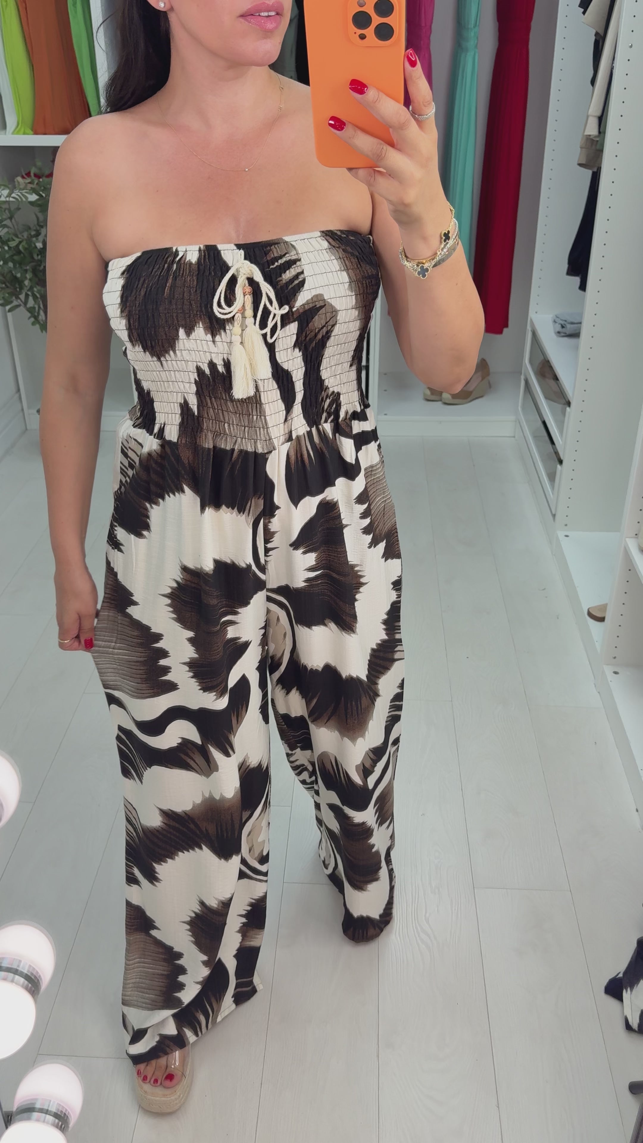 Mirabel Abstract Print Elasticated Bust Bandeau Jumpsuit