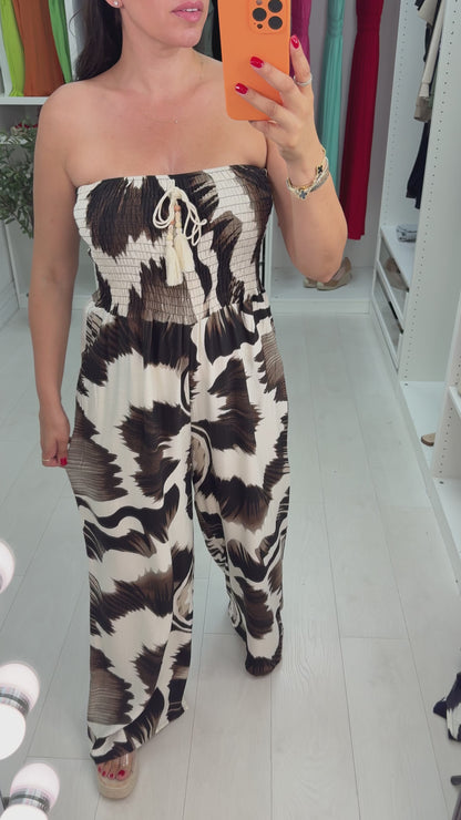 Mirabel Abstract Print Elasticated Bust Bandeau Jumpsuit