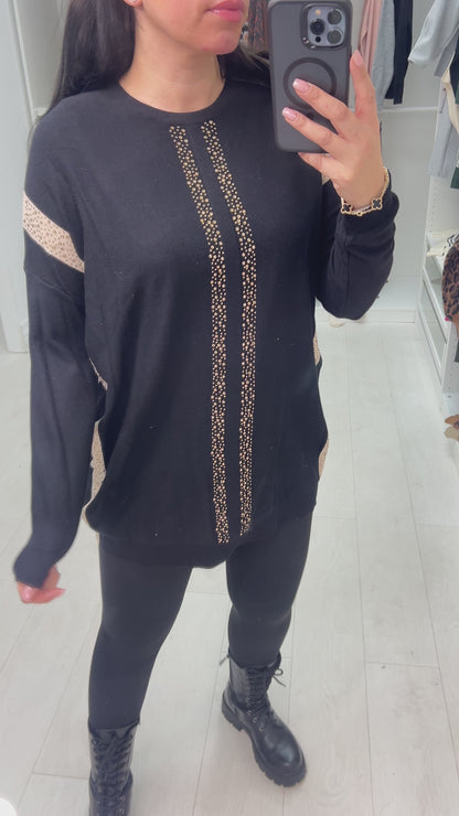Venesse Gem Detail Strip Knit Jumper