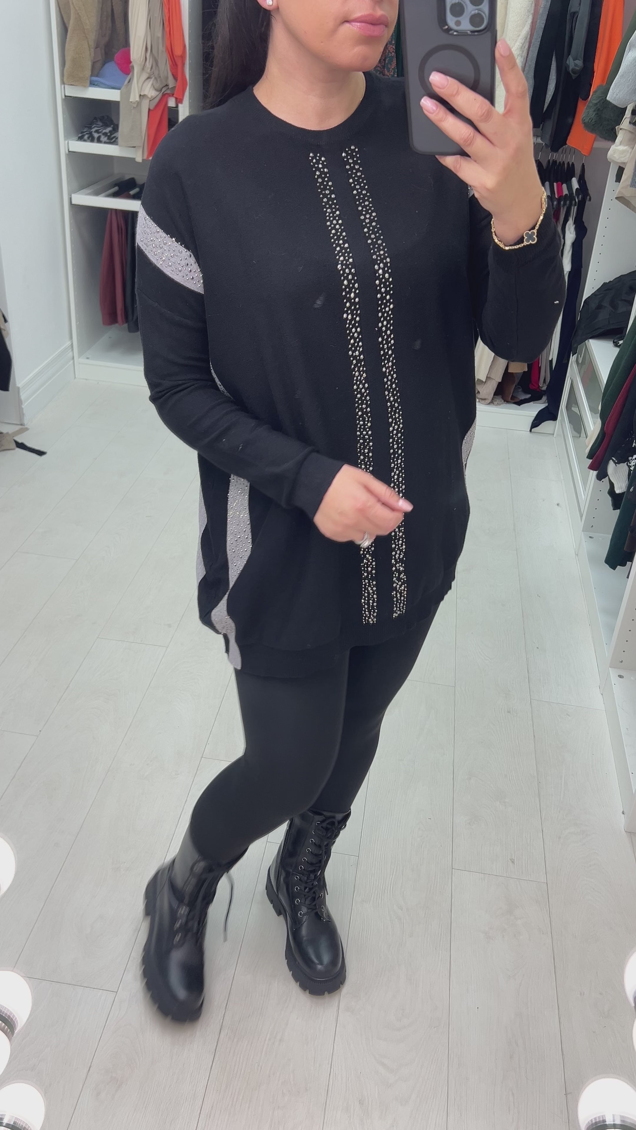 Venesse Gem Detail Strip Knit Jumper