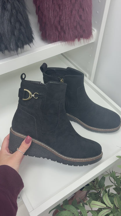 Zoe Faux Suede Metallic Detail Wedge Boots