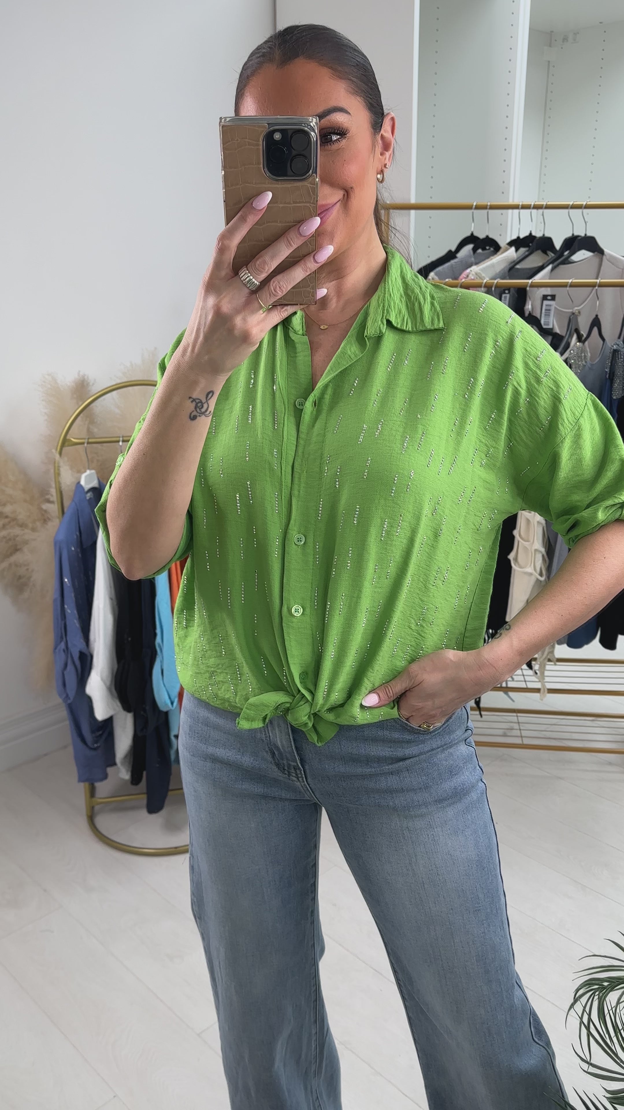 Load video: Parrell Crepe Diamante Detailed Shirt