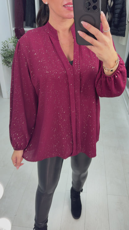 Terisa V Neck Loose Fit Sparkle Top