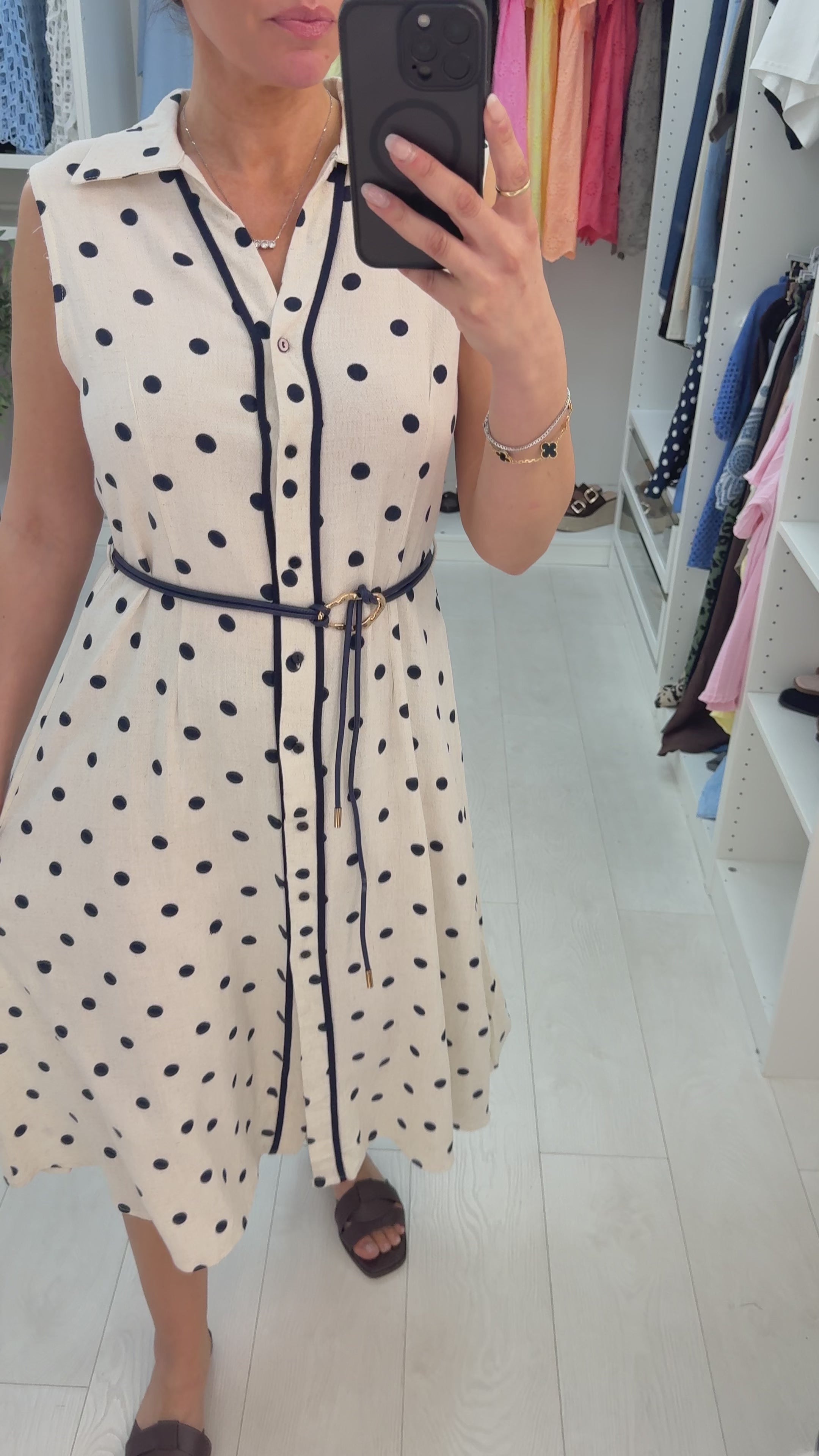 Load video: Dina Polka Dot Belted Maxi Shirt Dress