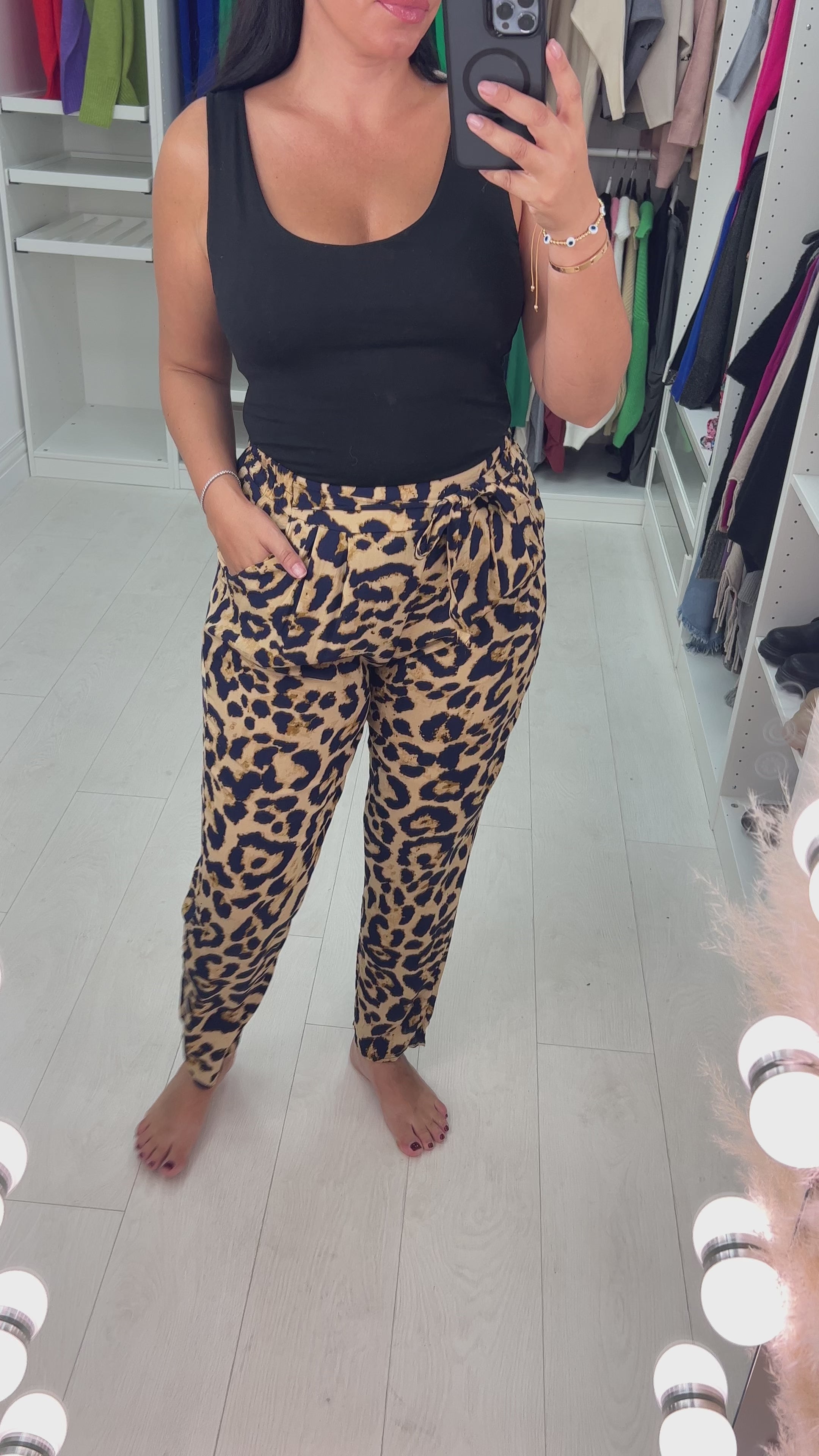 Load video: Valence  Leopard Print Elasticated Cigarette Trousers