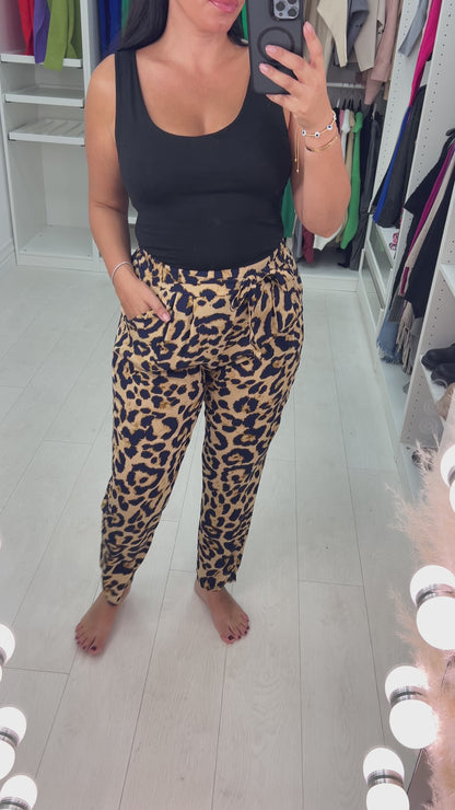 Valence  Leopard Print Elasticated Cigarette Trousers