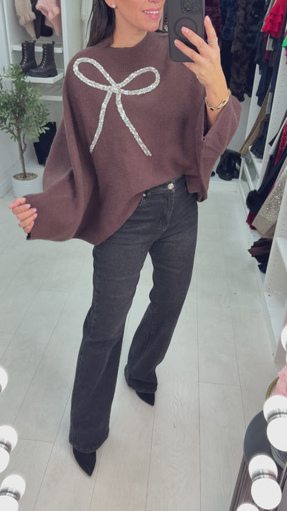 Laureen Crystal Bow Detail Knit Jumper