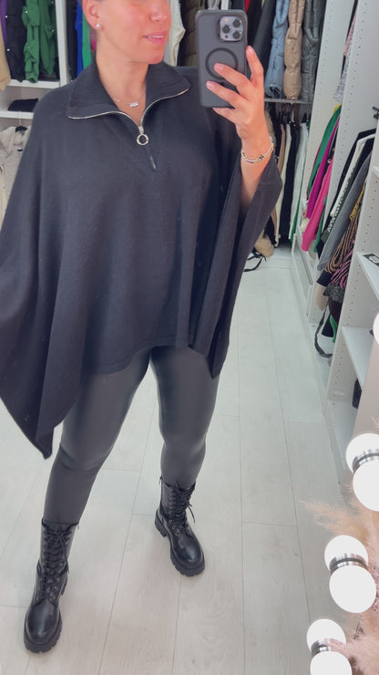 Diego Funnel Zip Neck Soft Knit Short Poncho