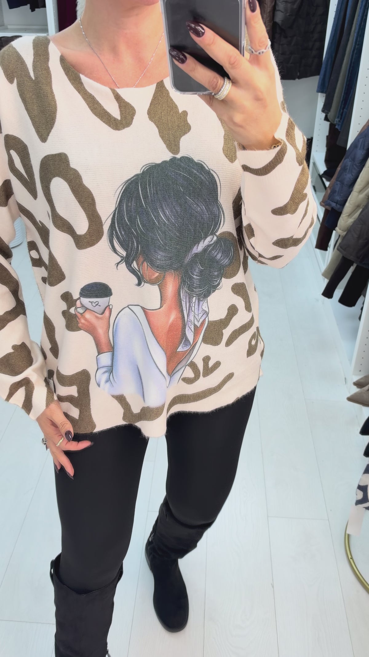 Esmena Leopard & Coffee Print Batwing Top
