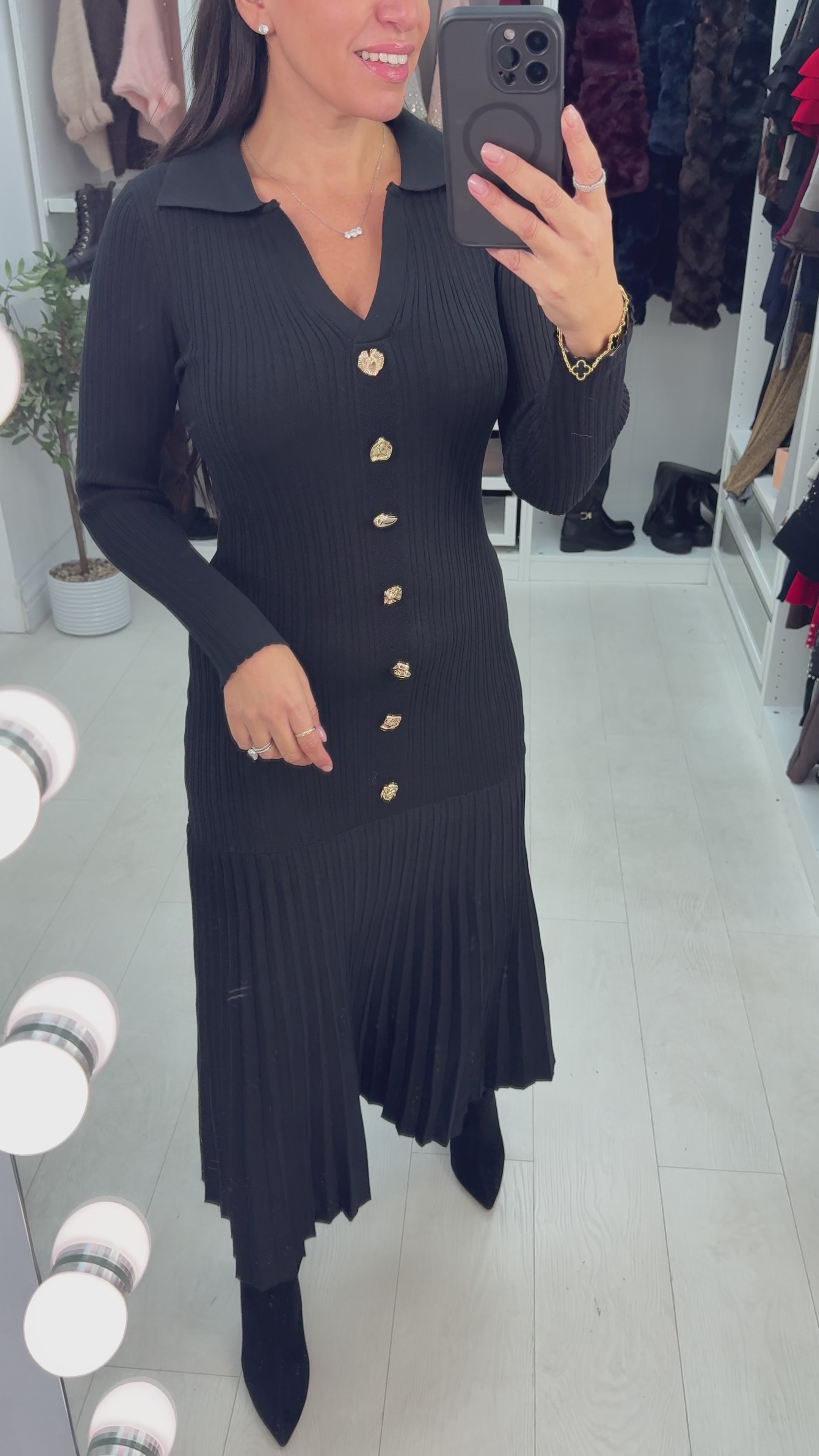 Load video: Tori Button Detail Rib Maxi Dress