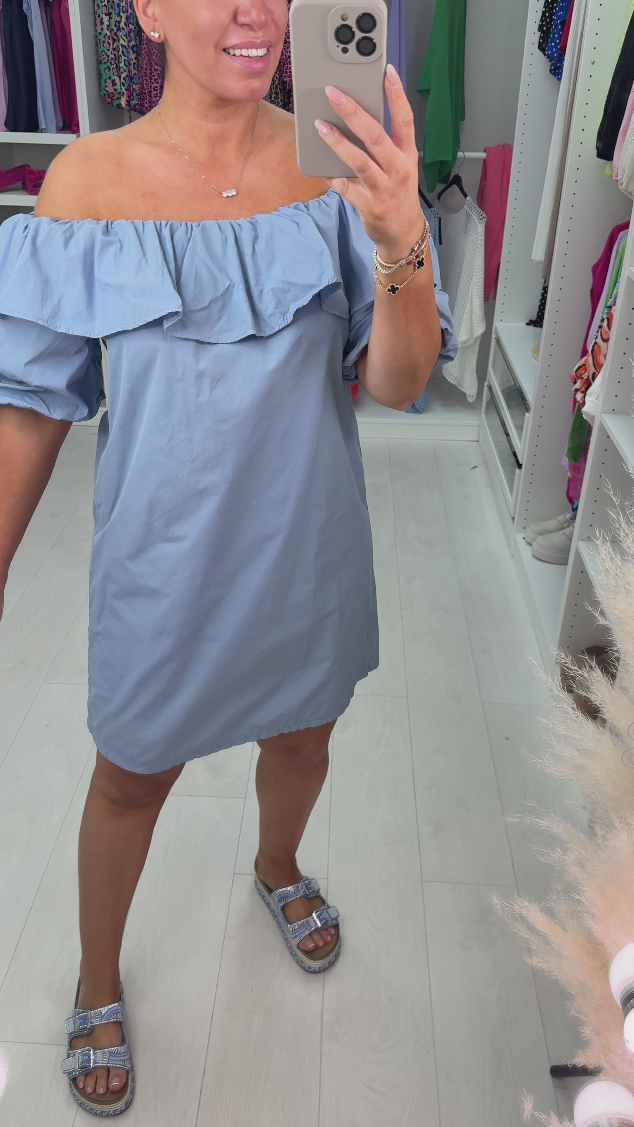 Load video: Marlena Puff Sleeve Spaghetti Strap Dress