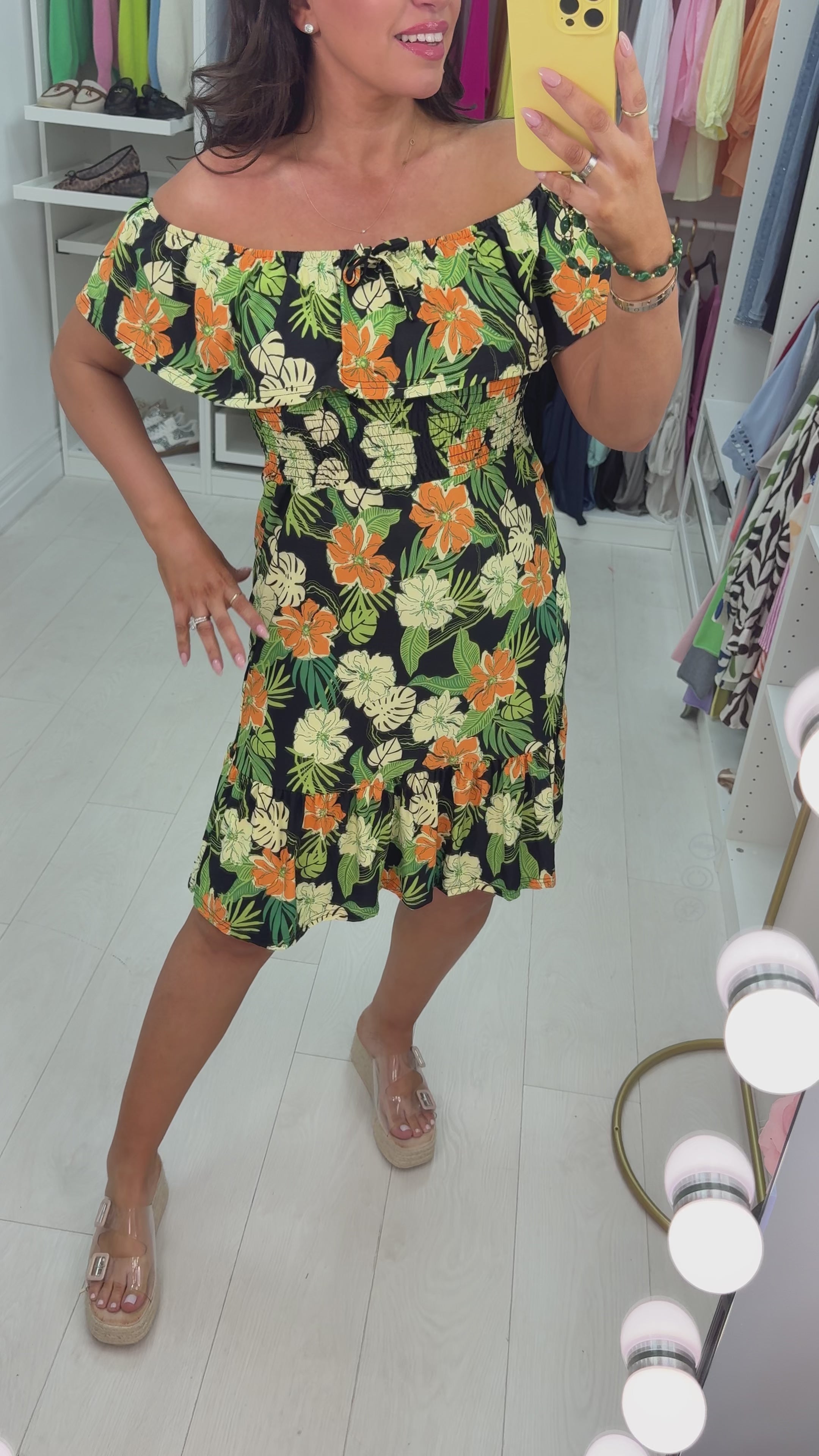 Load video: Vinetta Floral Print Bardot Dress