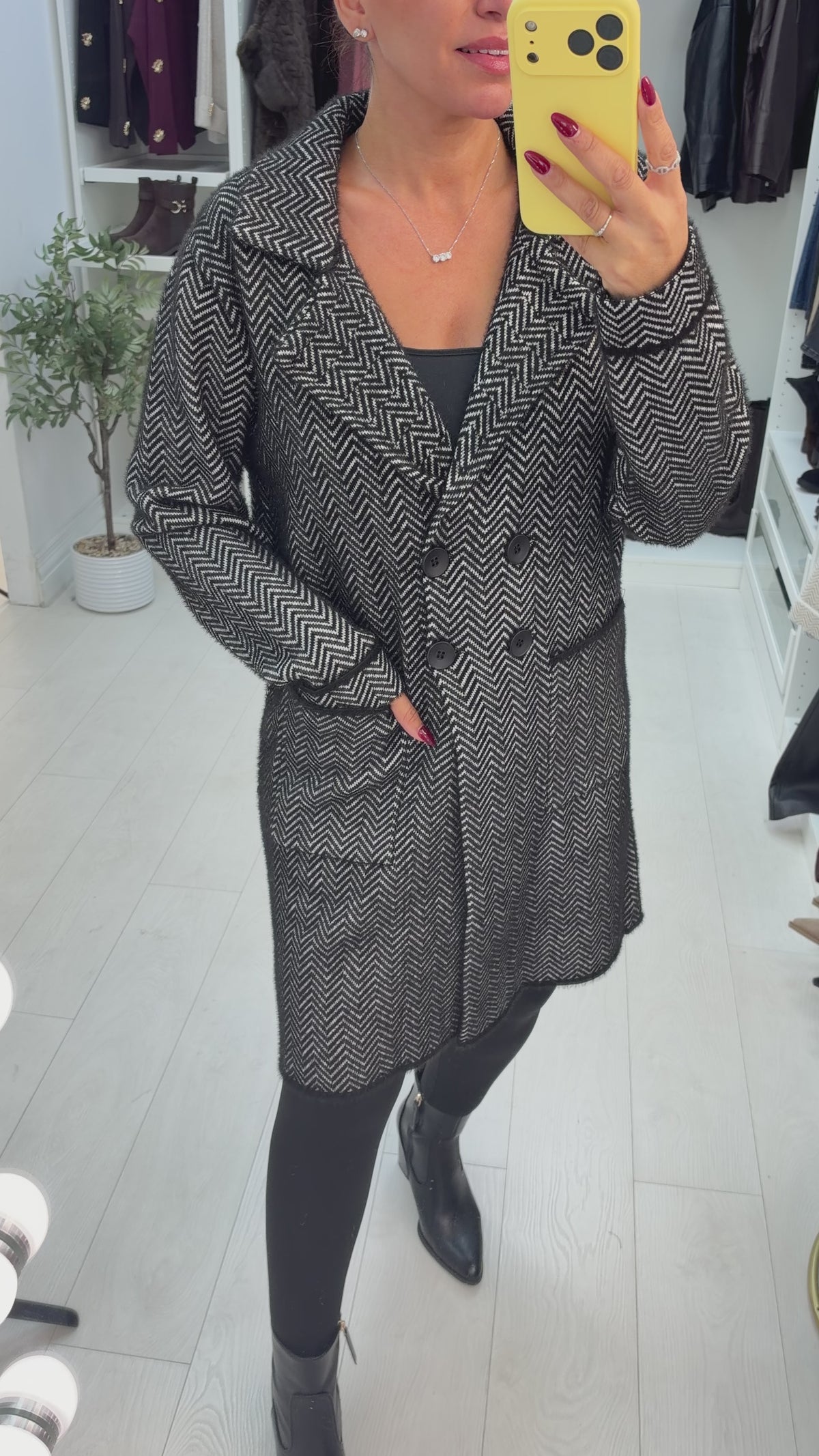 Tammi Zig Zag Detailed Fluffy Cardi Coat