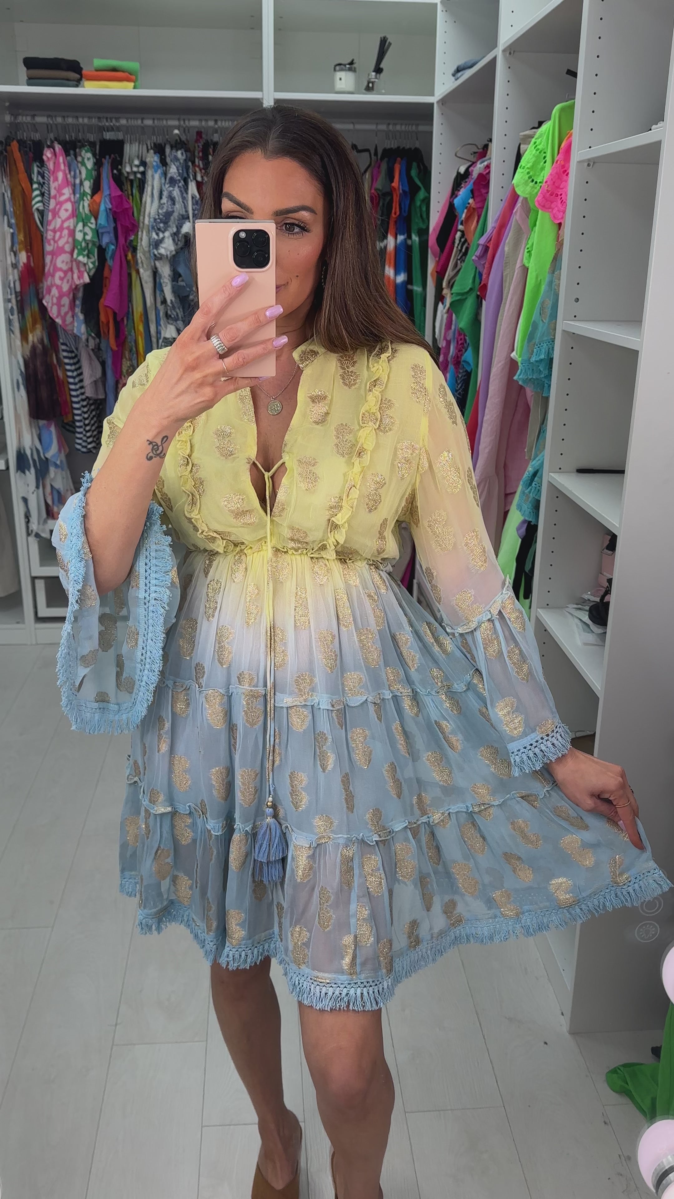 Rochella Ombre Printed Smock Dress