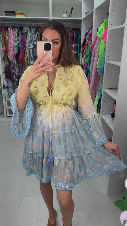 Rochella Ombre Printed Smock Dress