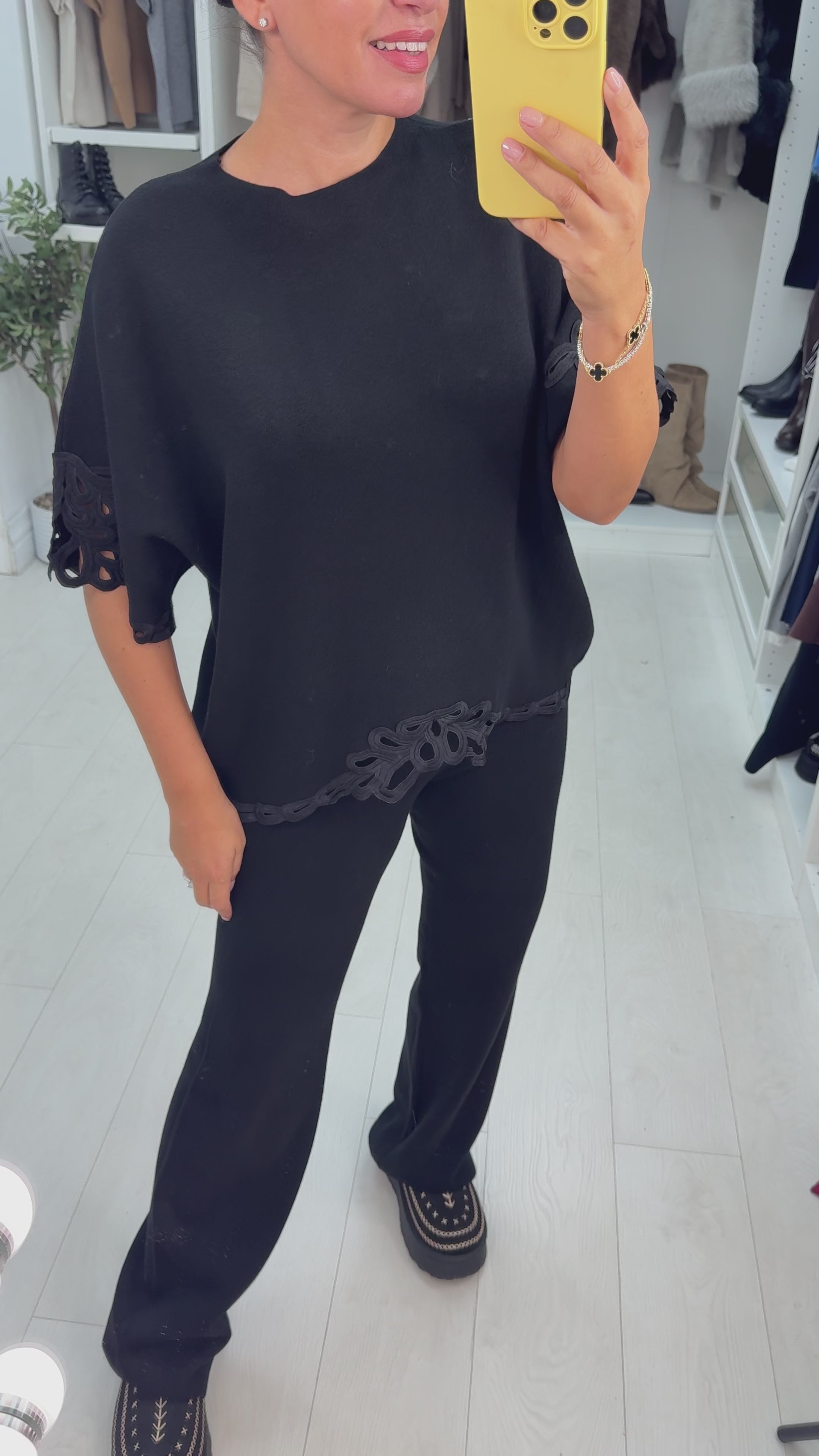 Gustavo Plain Crochet Detail Knitted Co-Ord Set