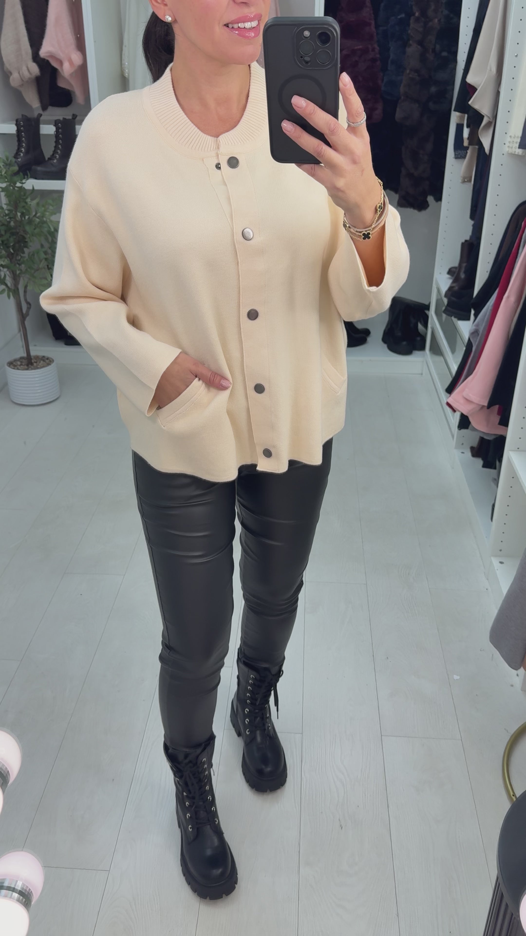 Load video: Tessie Plain Popper Closure Cardigan