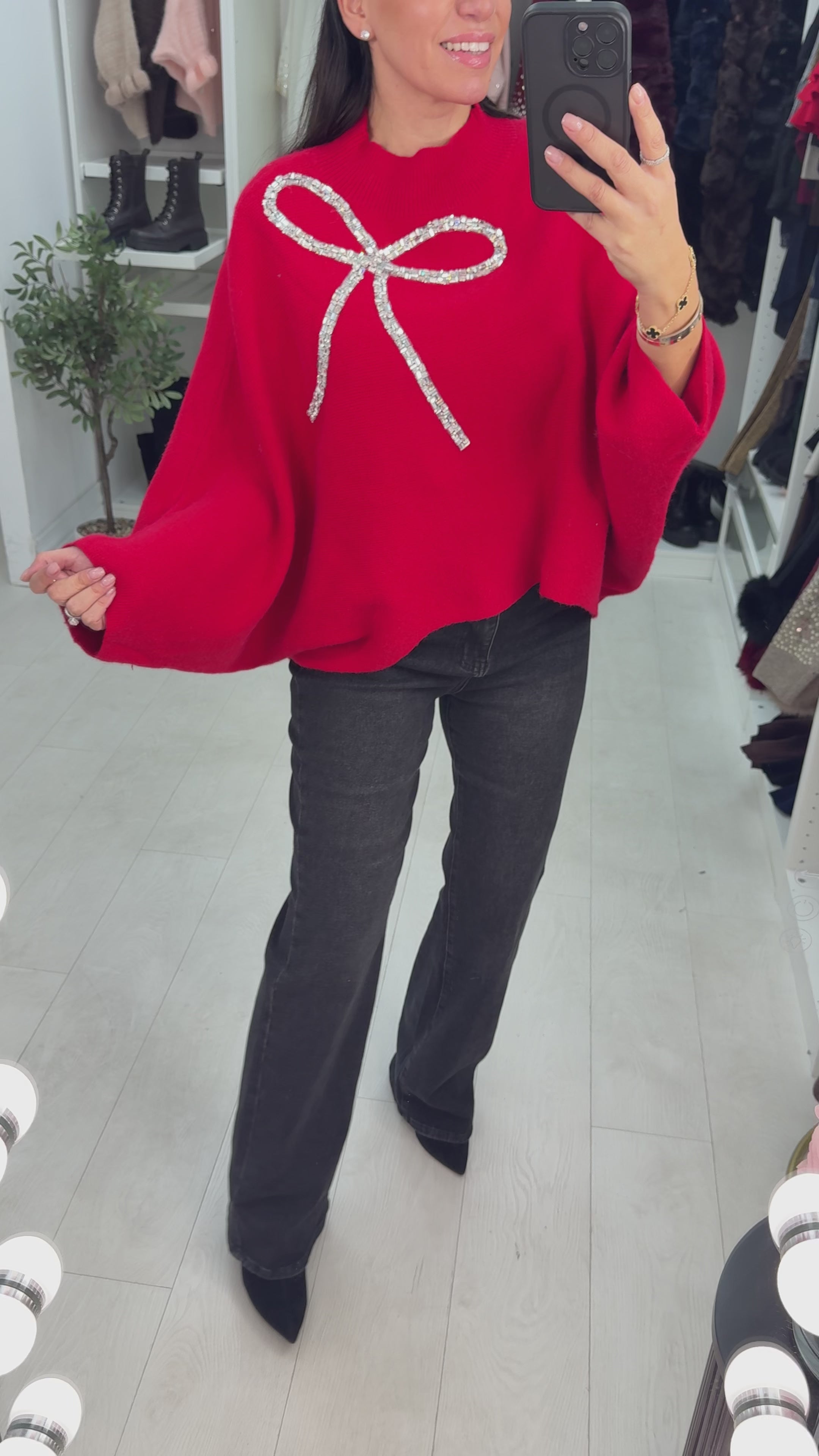 Load video: Laureen Crystal Bow Detail Knit Jumper