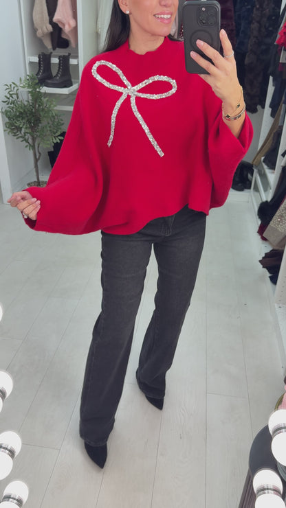 Laureen Crystal Bow Detail Knit Jumper