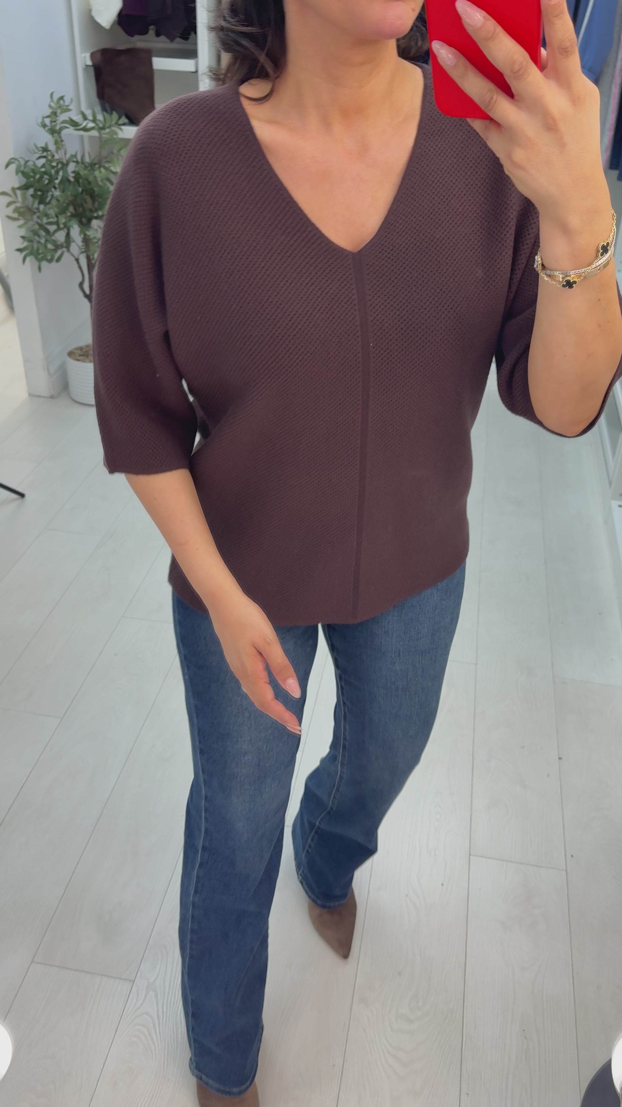 Acia Plain V Neck Waffle Textured Jumper