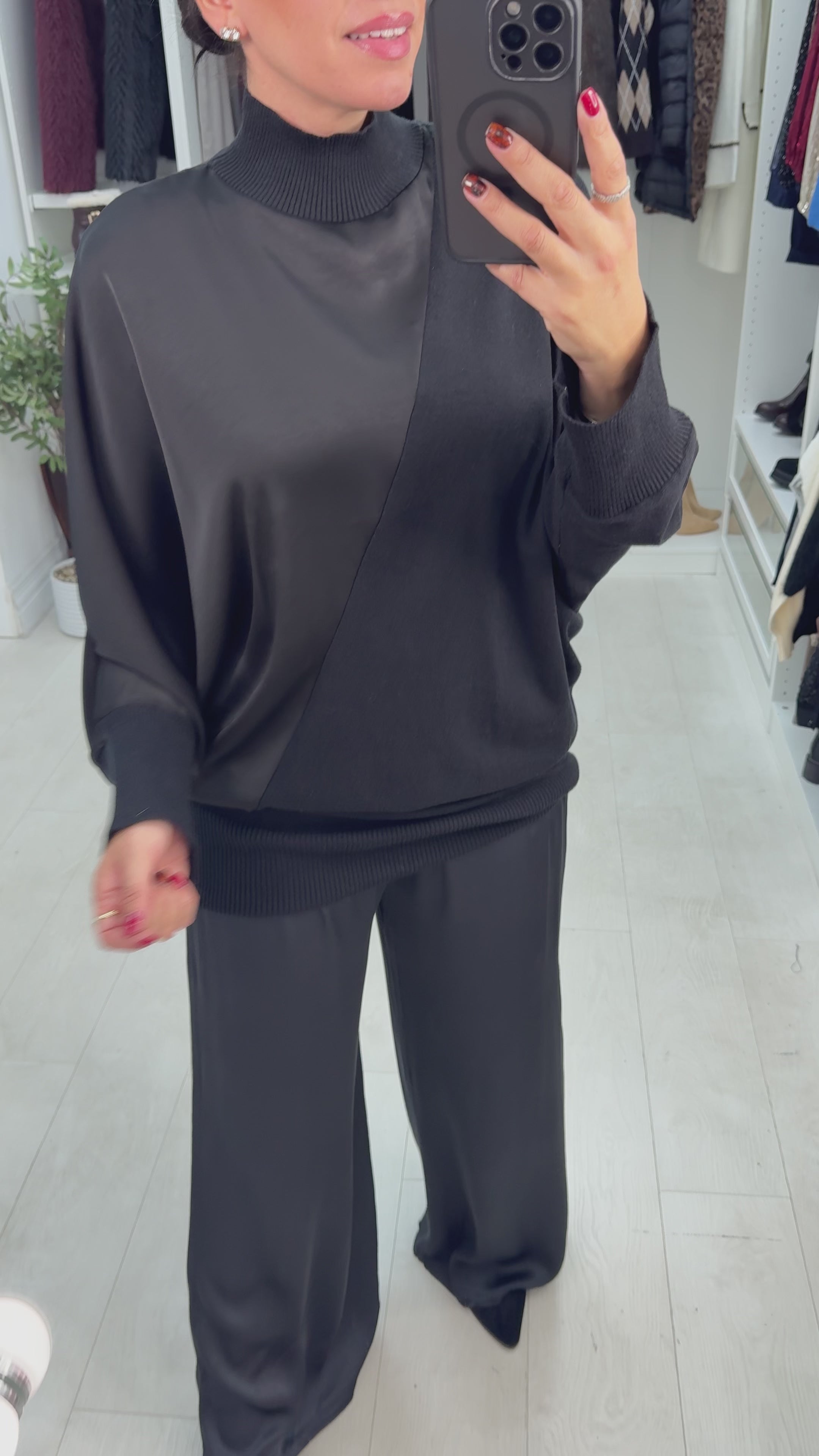 Noelle Plain Satin Panel Longline Jumper