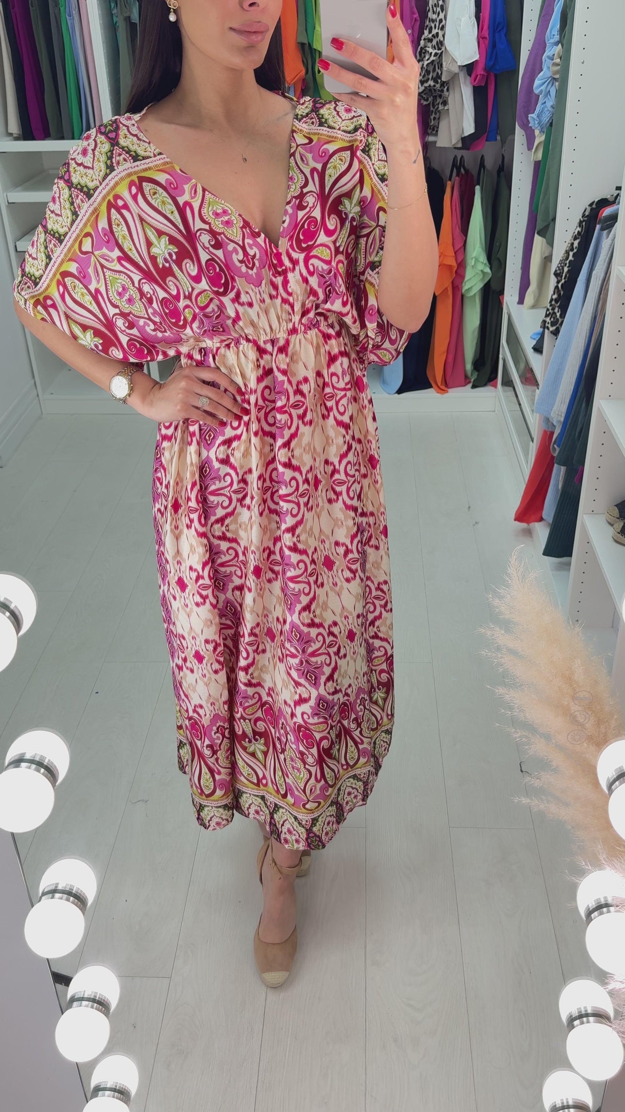 Load video: Clare Abstract Print Drop Shoulder Maxi Dress