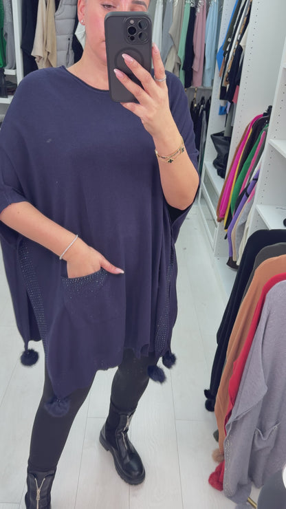 Fauna Plain Diamante Detail Poncho Jumper