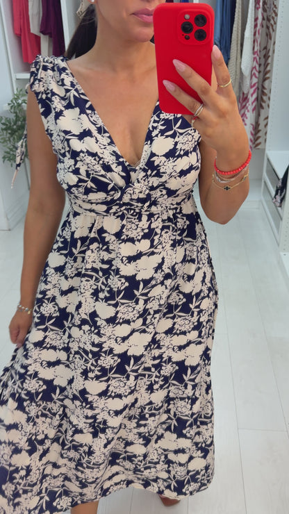 Zahra Floral Print V Neck Floaty Dress