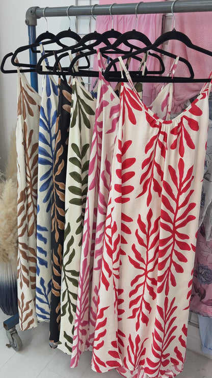 Emmeline Leaf Print Loose Fit Strappy Dress
