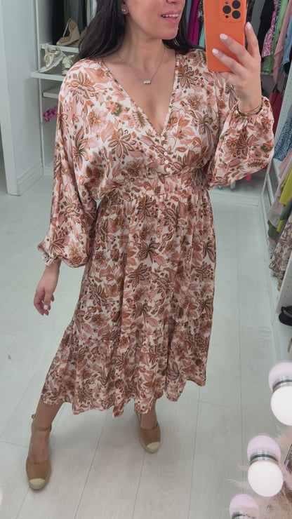 Yulia Flower Print Tiered Midi Dress