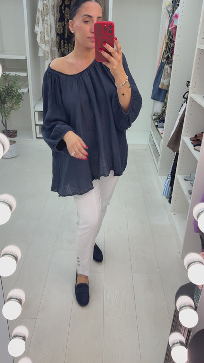 Martha Wide Sleeve Tie Back Linen Loose Fit Top