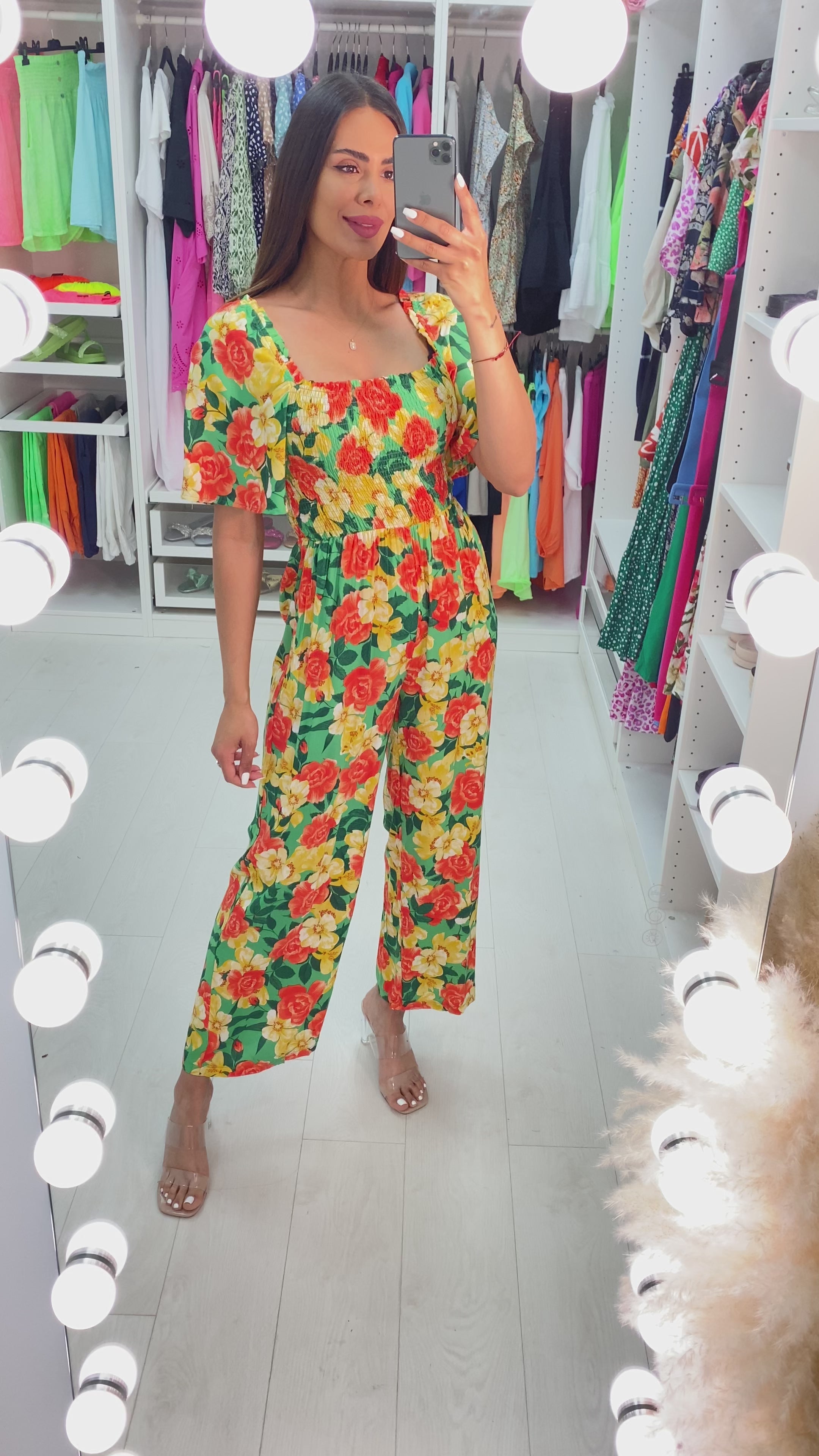 Load video: Milena Bardot Floral Print Elasticated Bust Jumpsuit