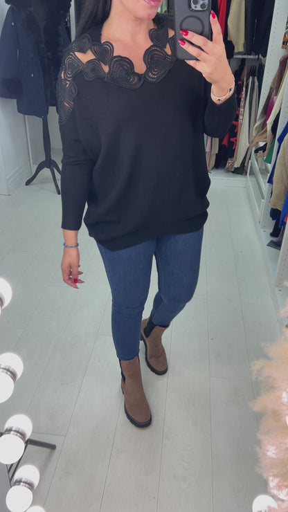 Senada Crochet Heart Neckline Jumper