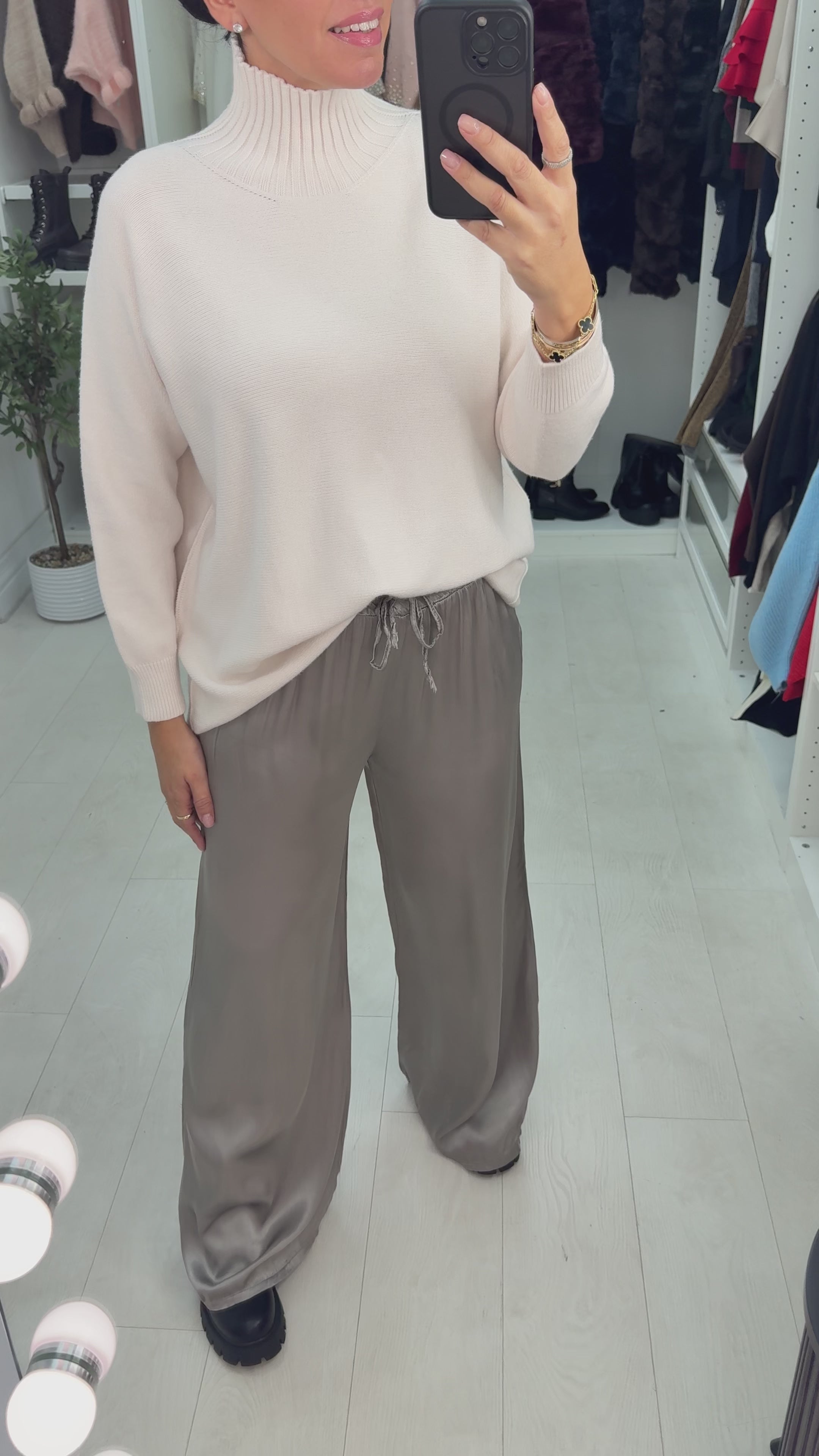 Hope Elasticated Plain Satin Trousers