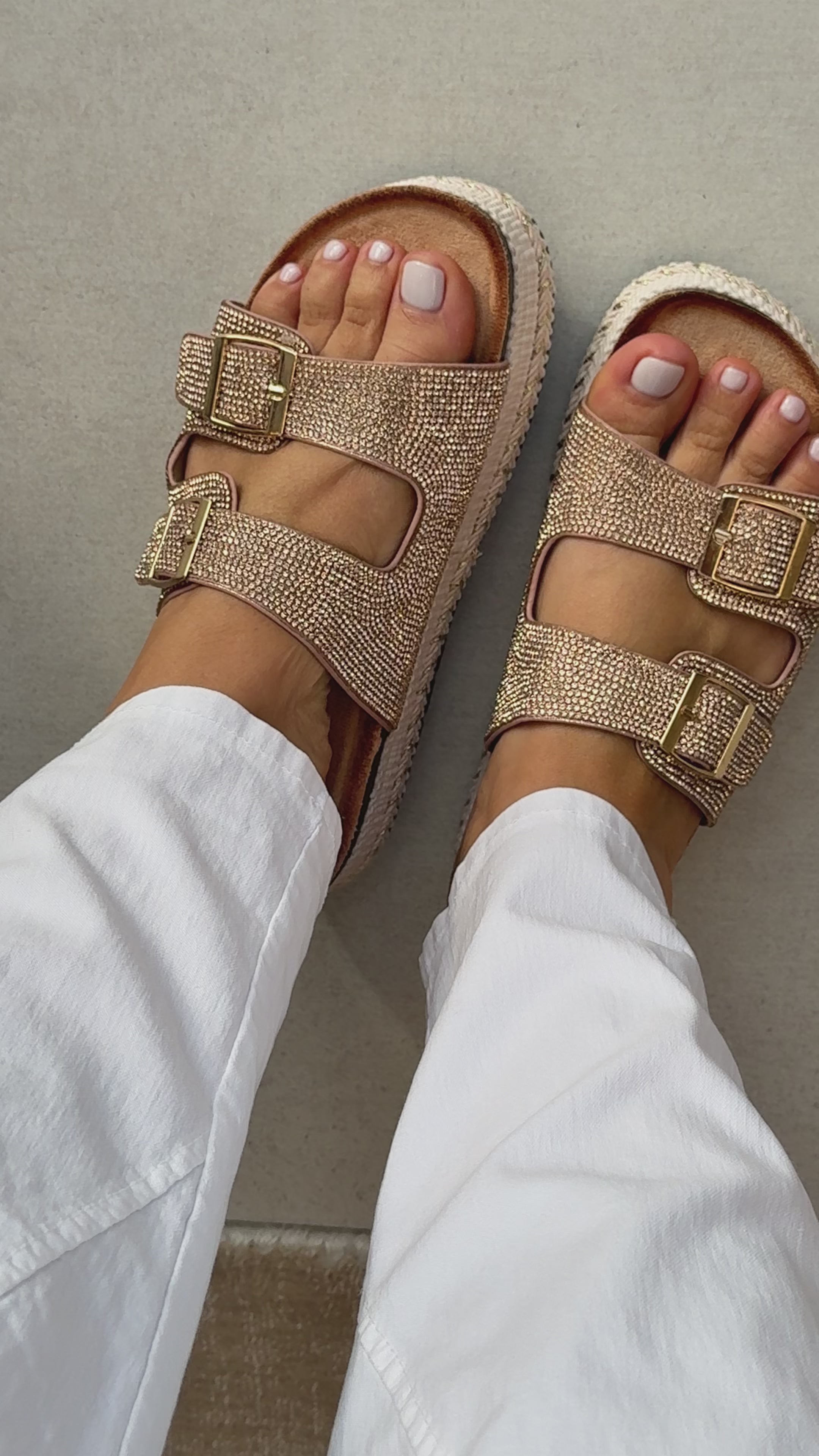 Load video: Miranda Embellished Detailed Platform Buckle Slider