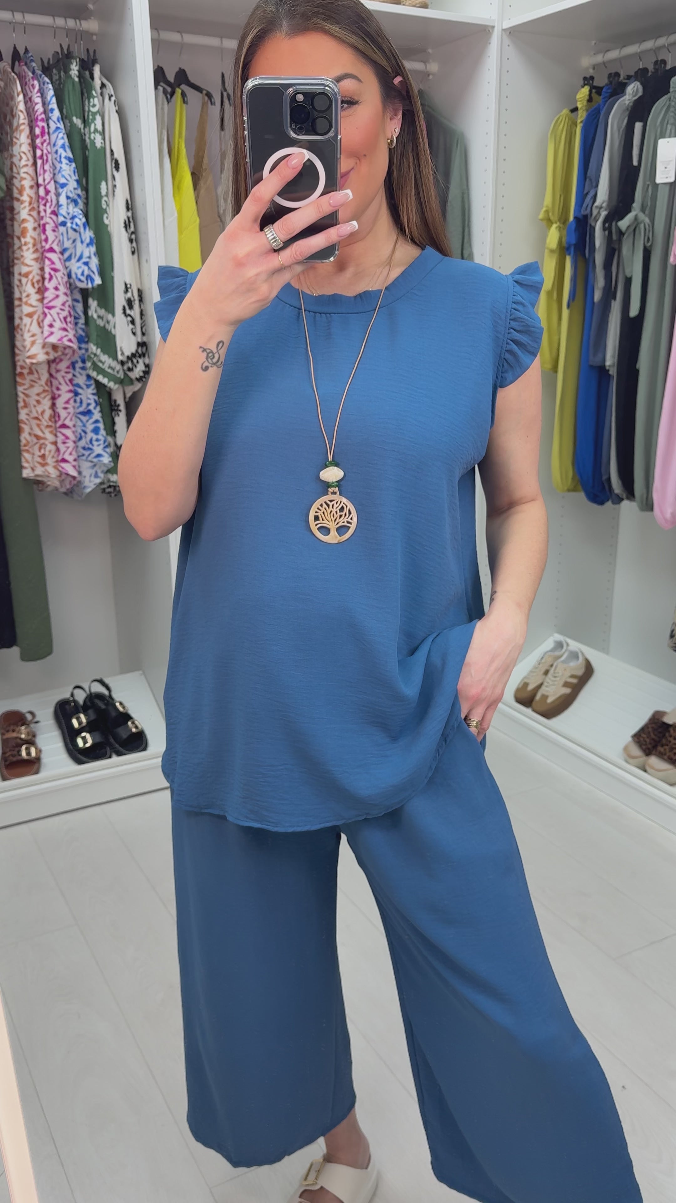 Fidelia Frill Detail Crepe Culotte Co-Ord Set