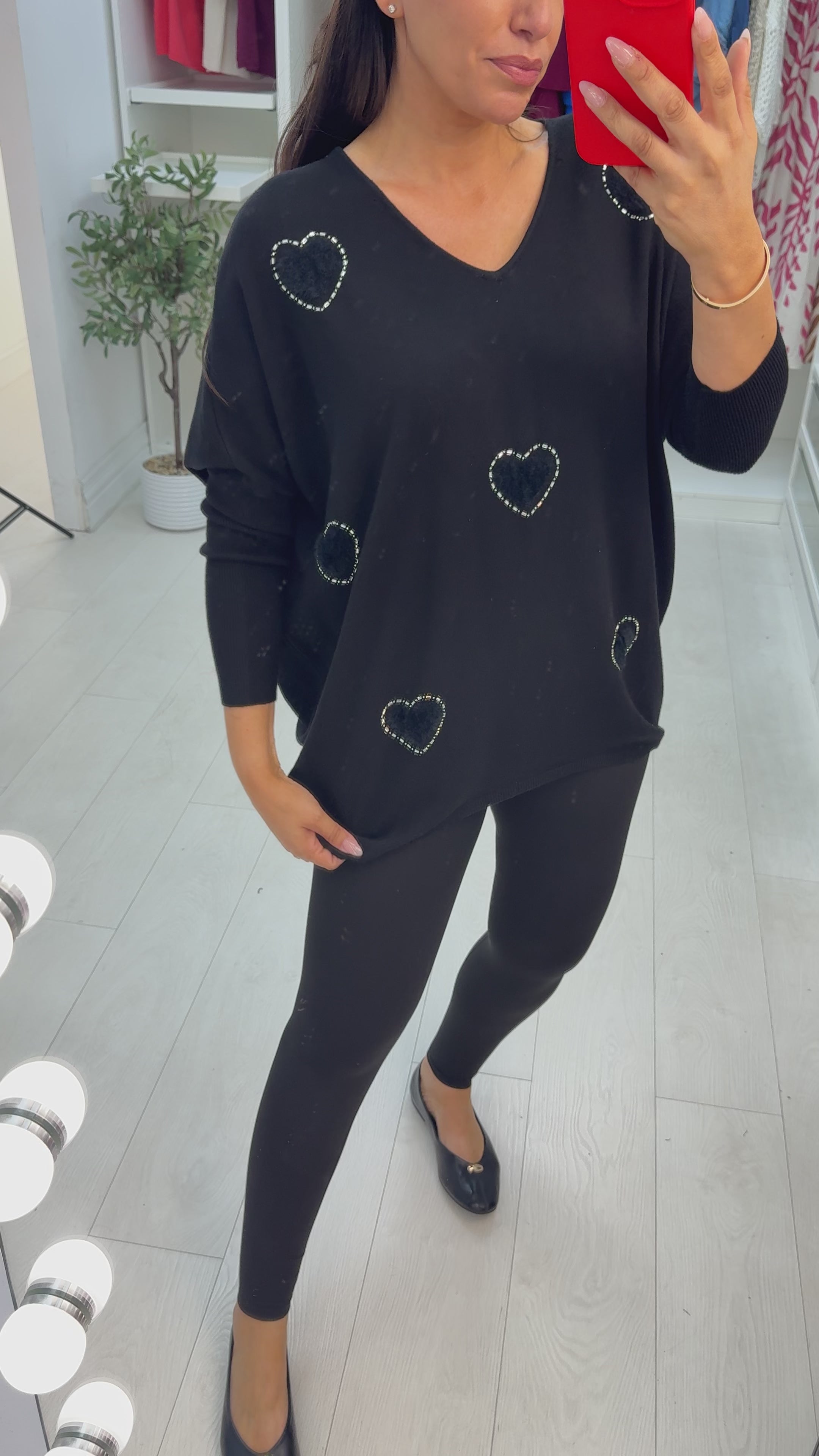Avalena Embellished Heart Batwing Loose Fit Jumper