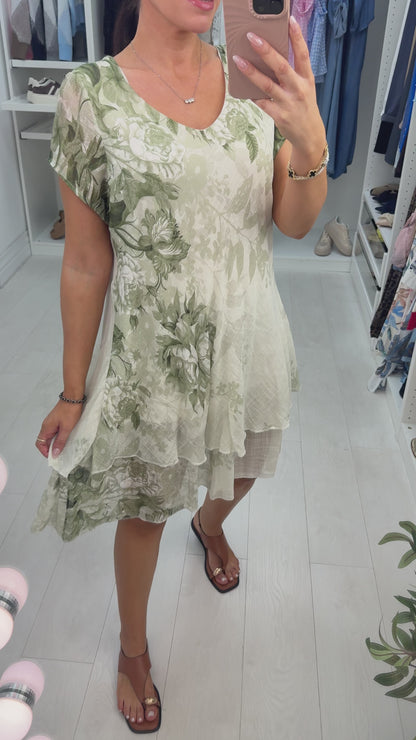Paolina Floral Print Loose Fit Floaty Midi Dress