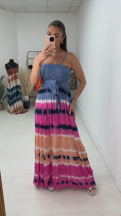 Sayla Tie Dye Elasticated Bust Tie Maxi Dress