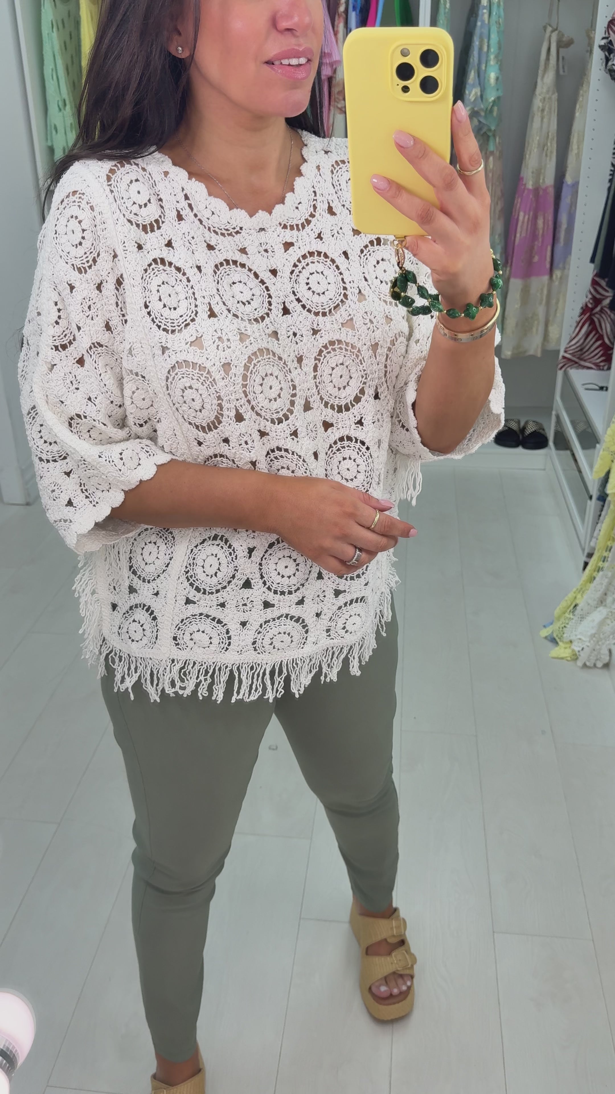 Kirstie Plain Tassel Hem Crochet Top