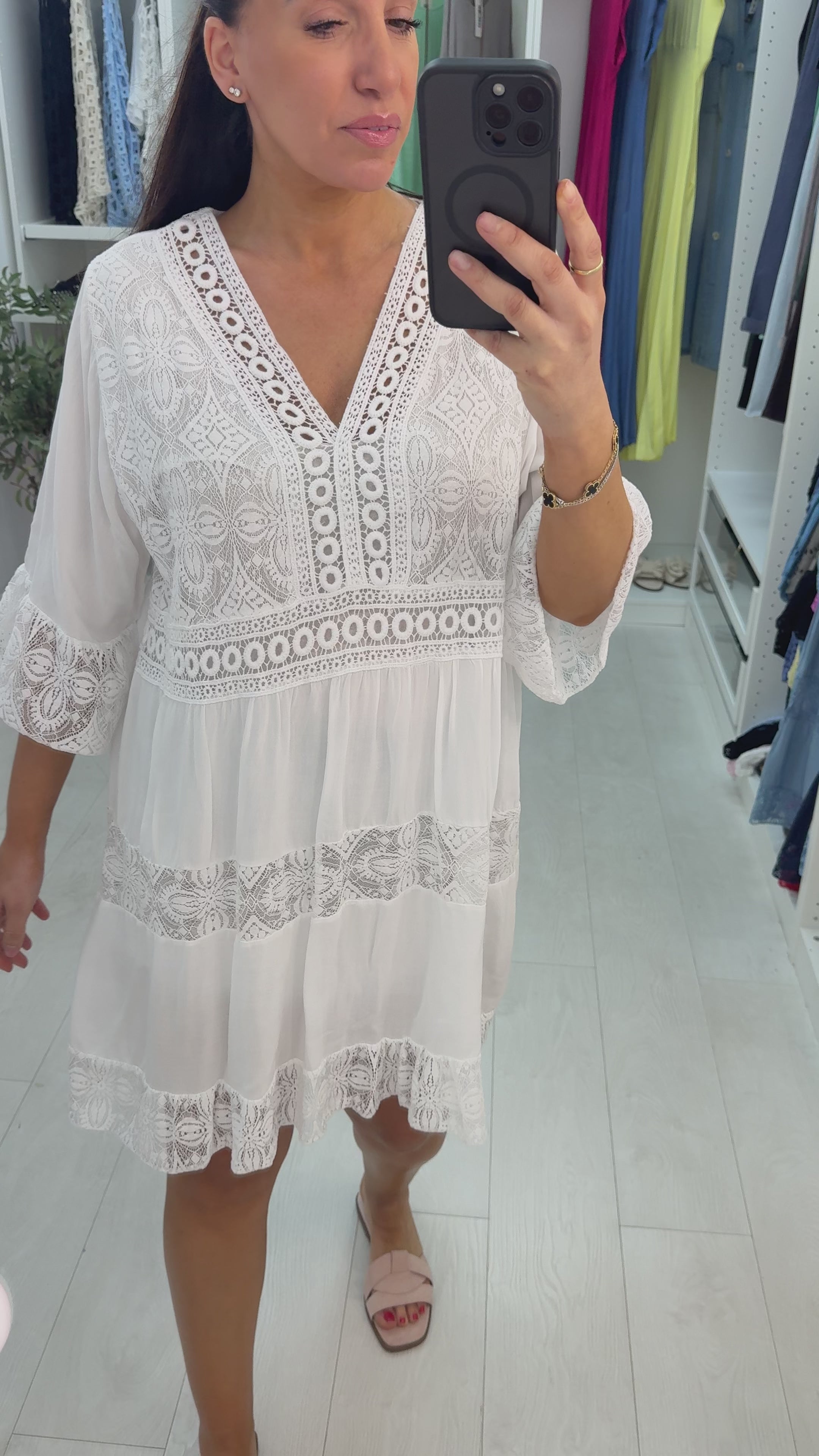 Debi Lace Embroidered Smock Dress