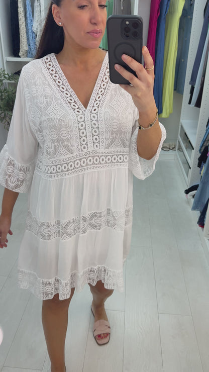 Debi Lace Embroidered Smock Dress